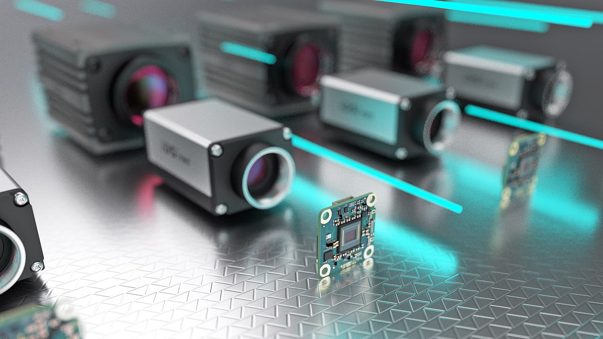 Industrial camera inspection setup on production line